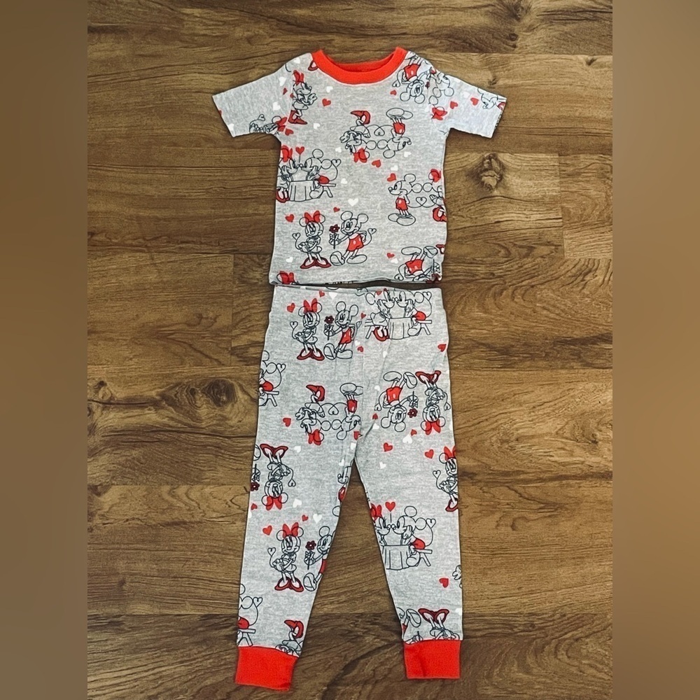 ❤️Disney Junior Mickey & Minnie Mouse 100% cotton 2pc Pajama set Toddler - Picture 2 of 4